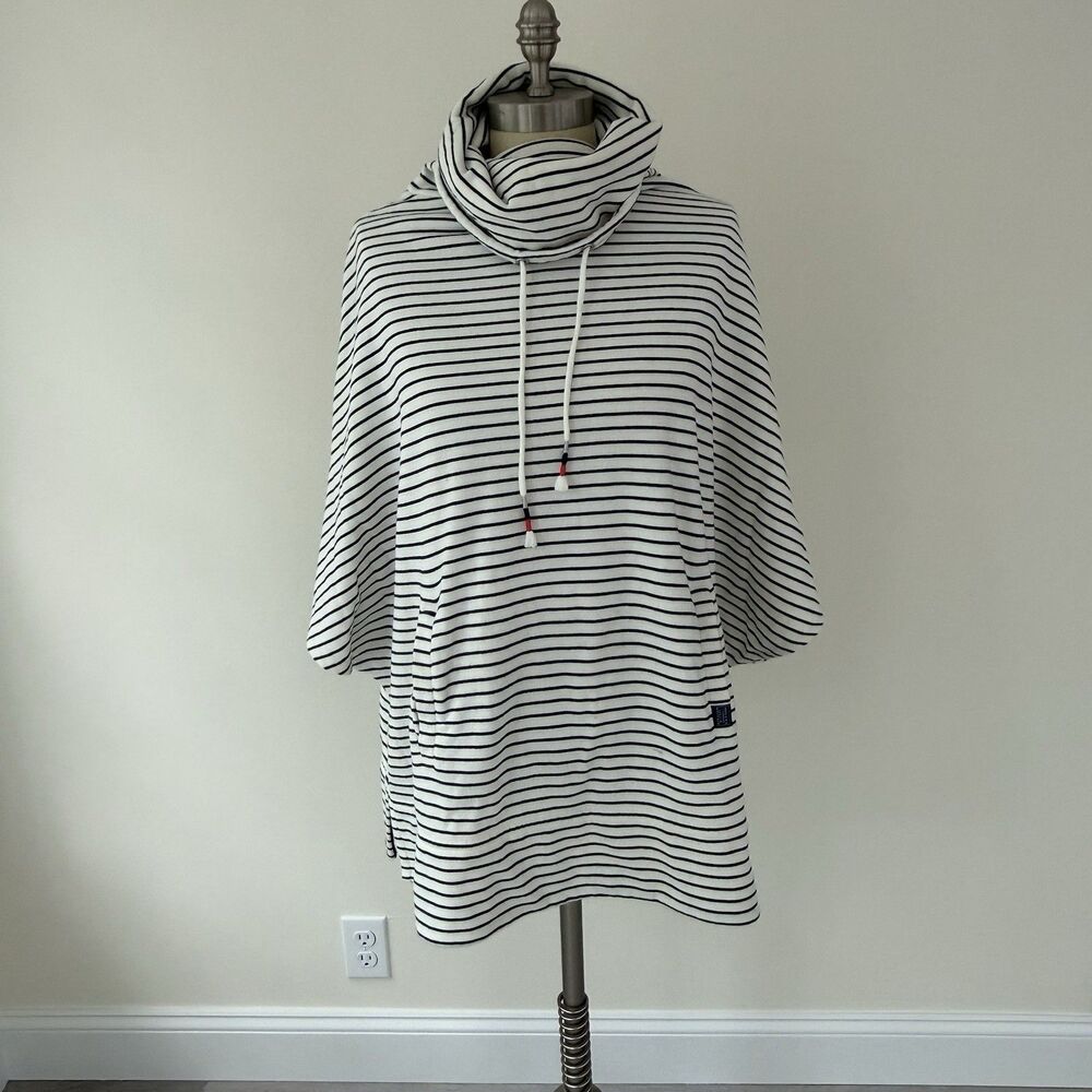Joules Heavy Cowl Neck Sweatshirt Womens M Blue Striped Nautical Coastal Preppy